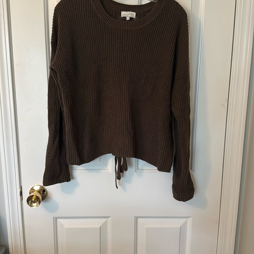 Lucky Brand Chocolate Knit Pullover Lace Up Back